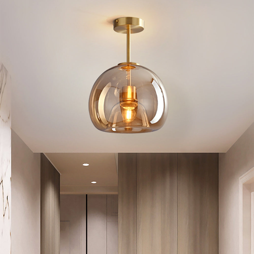 Retro Spherical Glass Semi-Flush Ceiling Lamp-Homelova