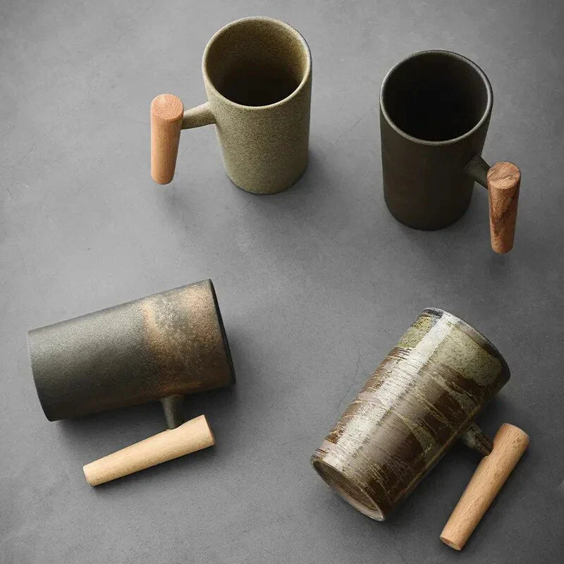 Nordic Design Mug - Minimalist Ceramic Mug With Wooden Handle-Homelova