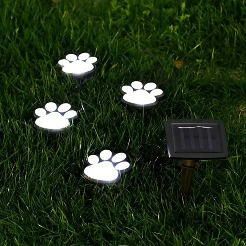 Solar Lamp In Paw Print Design - LED Garden Lighting In Multicolour For Outdoor Use-Homelova