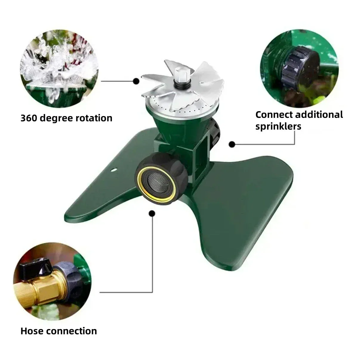 360 - Degree Automatic Rotating Metal Lawn Sprinkler - Effective Garden Irrigation Spray Head-Homelova