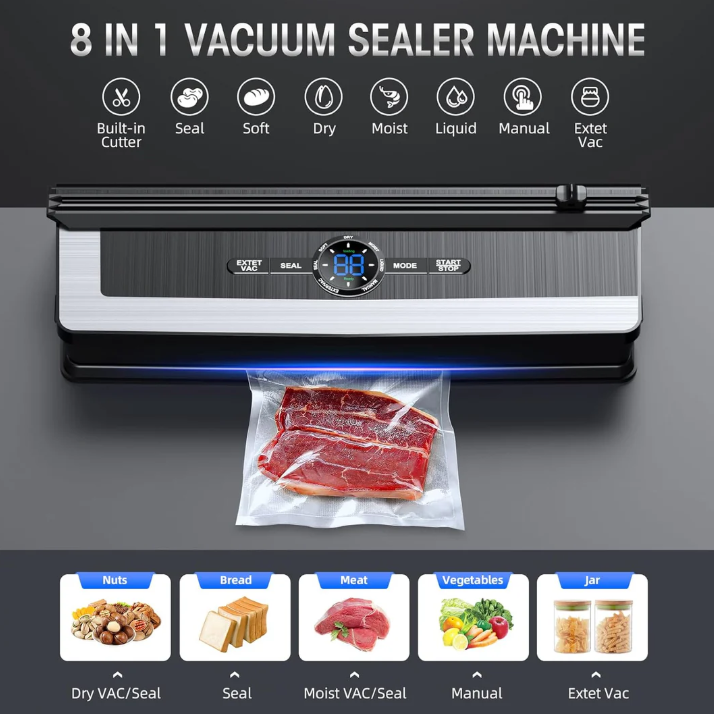 Multifunctional 8-in-1 Vacuum Sealer with Integrated Film Cutter-Homelova