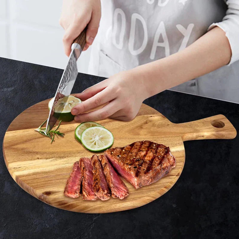 Acacia Wood Pizza Peel and Serving Board with Handle-Homelova