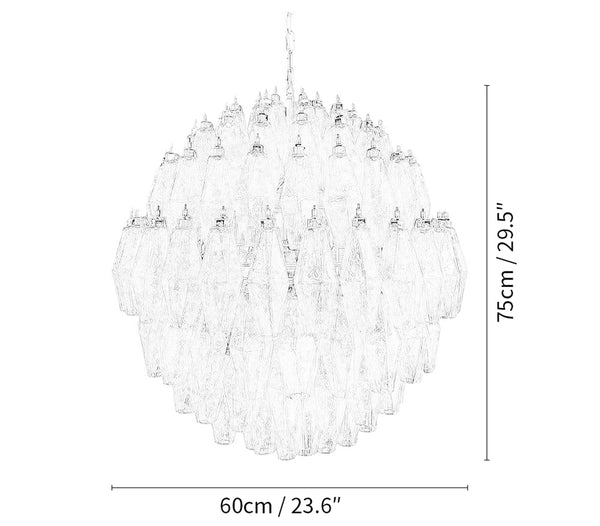 Spherical Murano Poliedri Amber Transparent Glass Chandelier