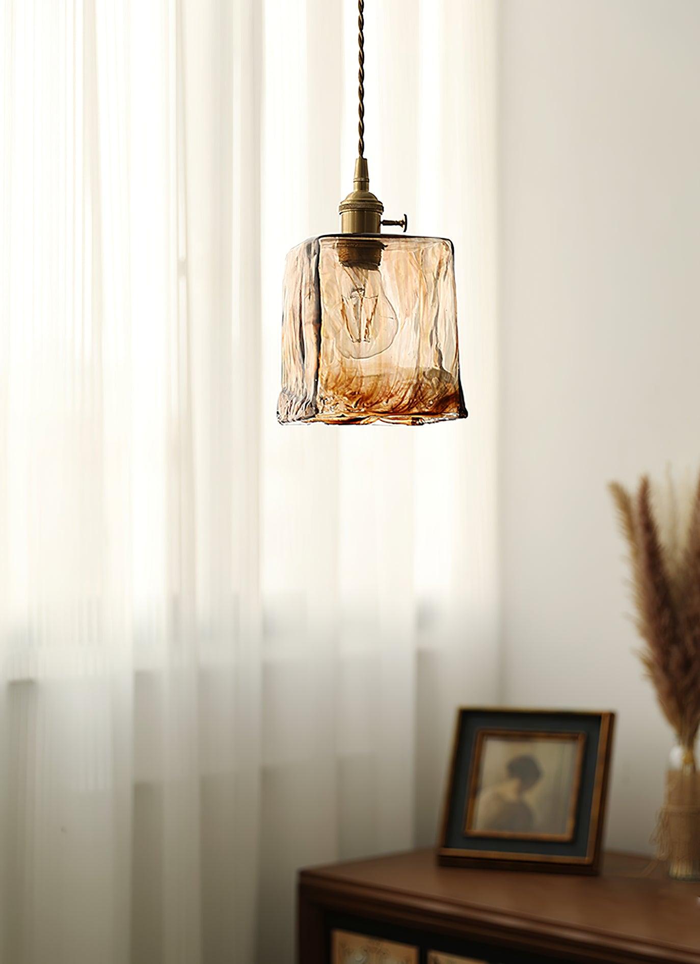 Vintage Brown Glass Pendant Light-Homelova