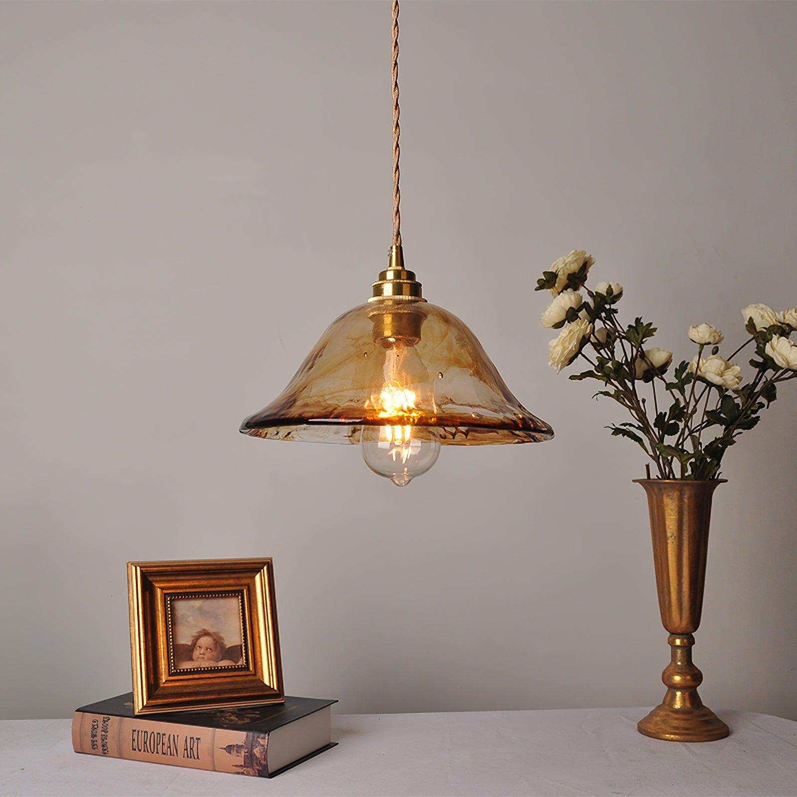 Vintage Brown Glass Pendant Light-Homelova