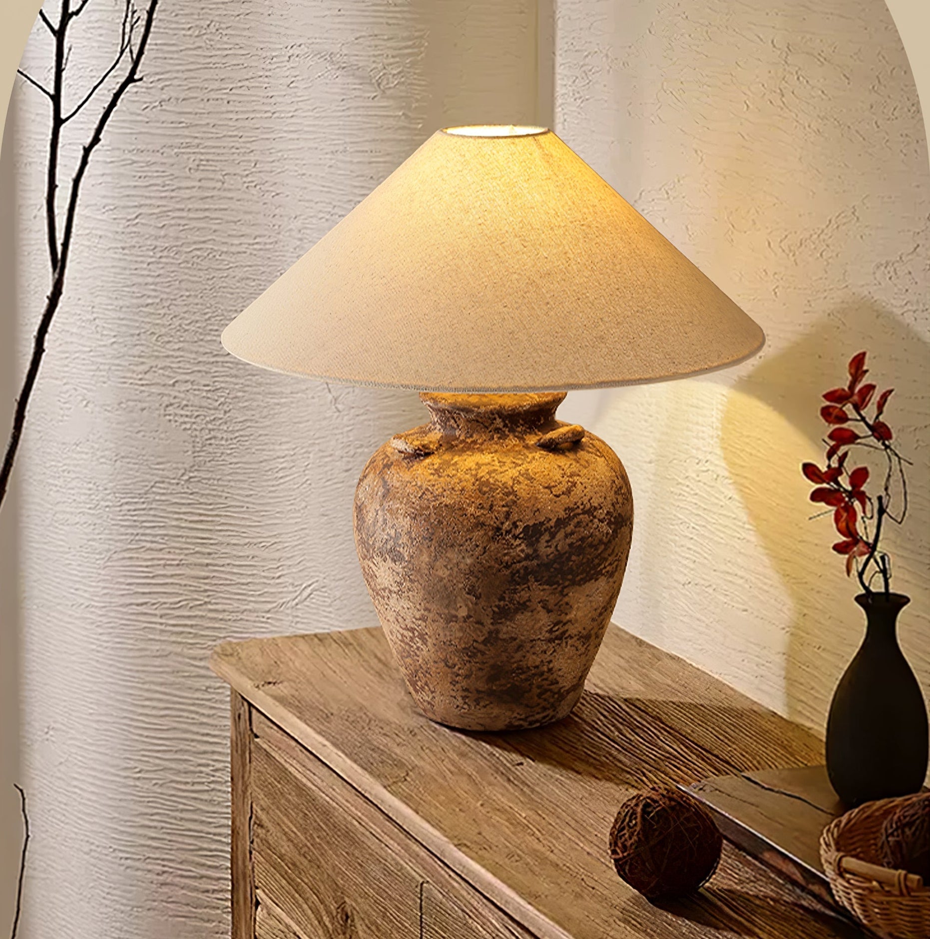 Vintage Terracotta Vase Table Lamp-Homelova