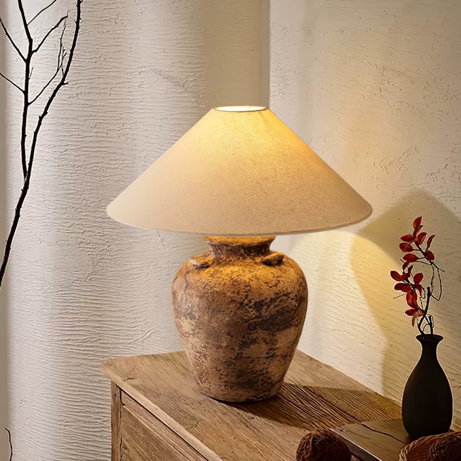 Vintage Terracotta Vase Table Lamp-Homelova
