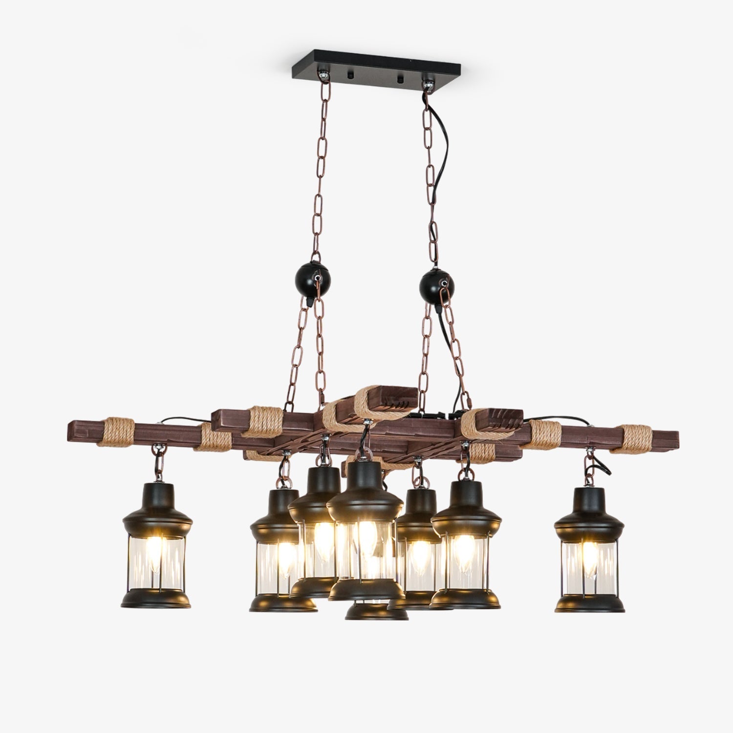 Vintage Wood Glass Chandeliers-Homelova