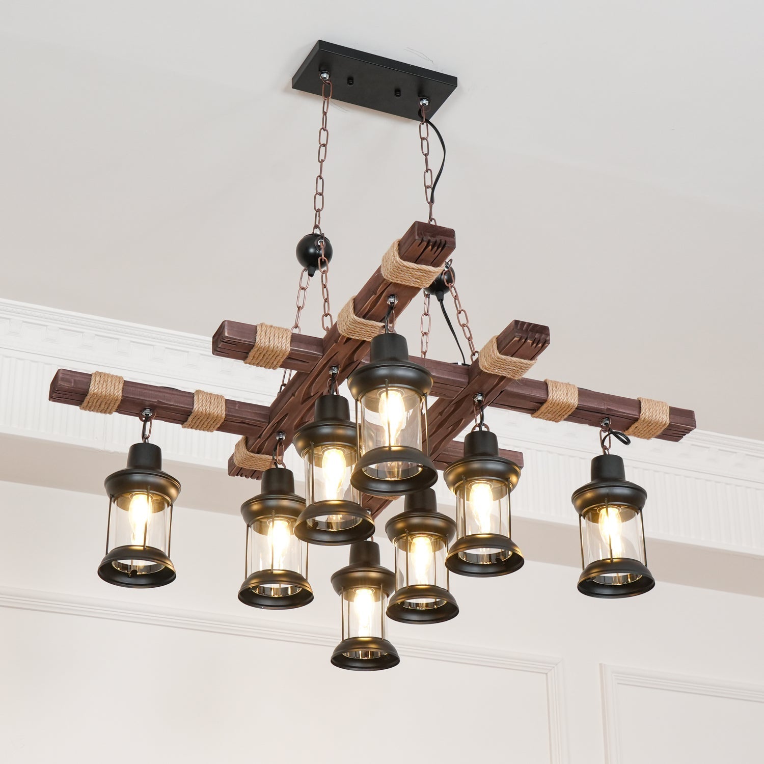 Vintage Wood Glass Chandeliers-Homelova