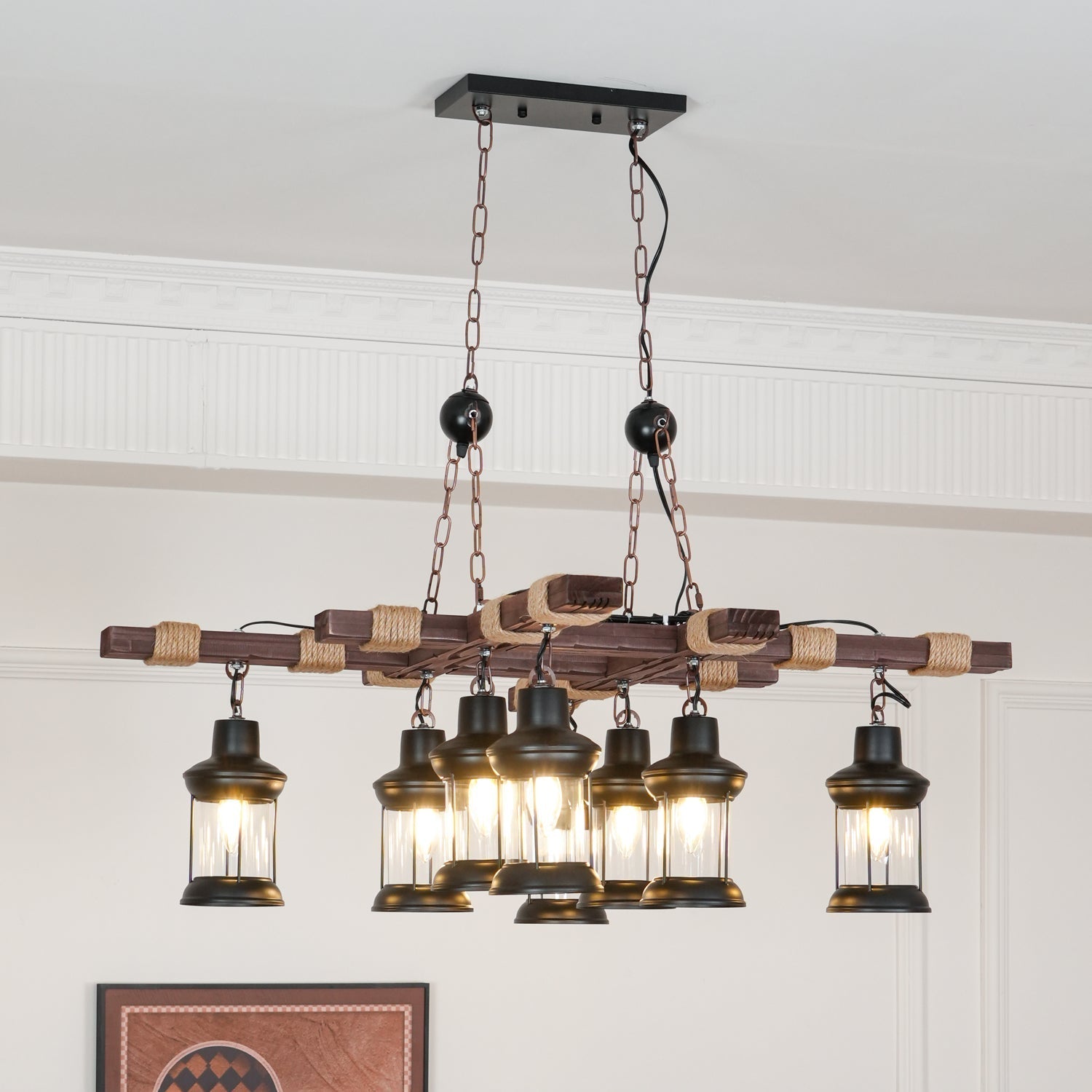 Vintage Wood Glass Chandeliers-Homelova