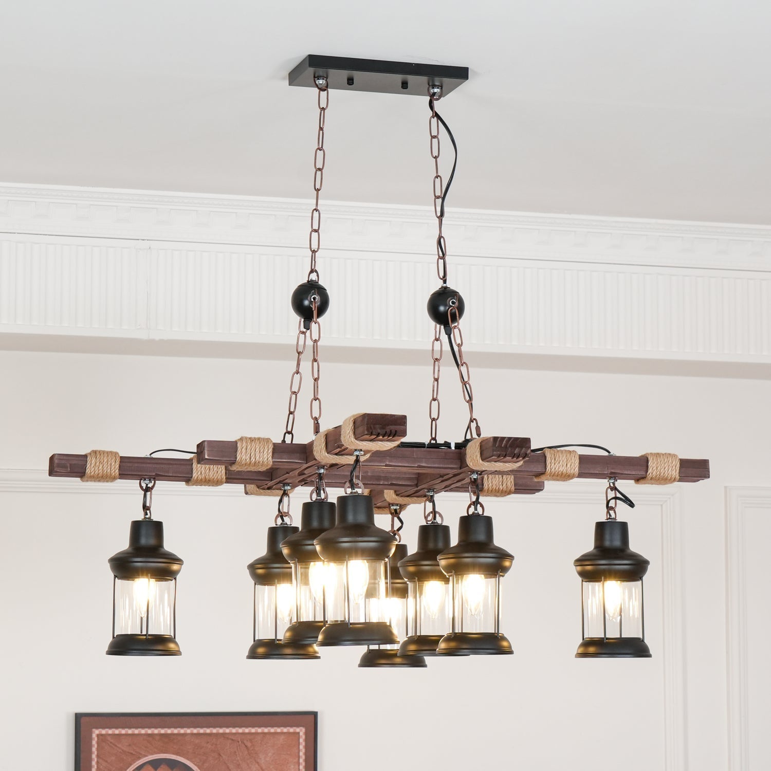 Vintage Wood Glass Chandeliers-Homelova
