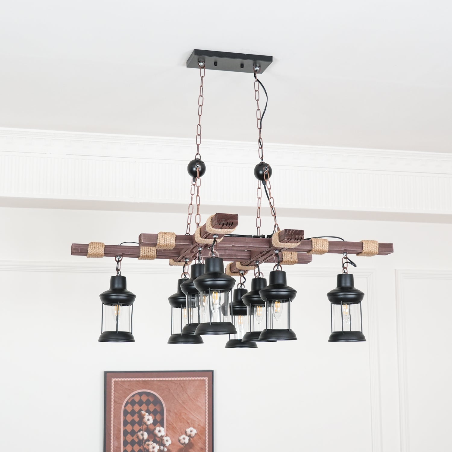 Vintage Wood Glass Chandeliers-Homelova