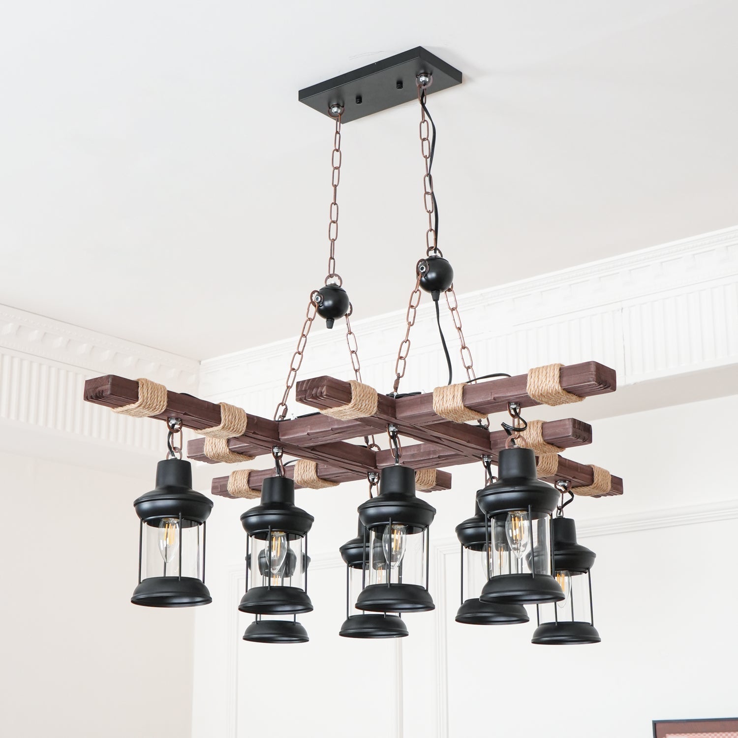 Vintage Wood Glass Chandeliers-Homelova