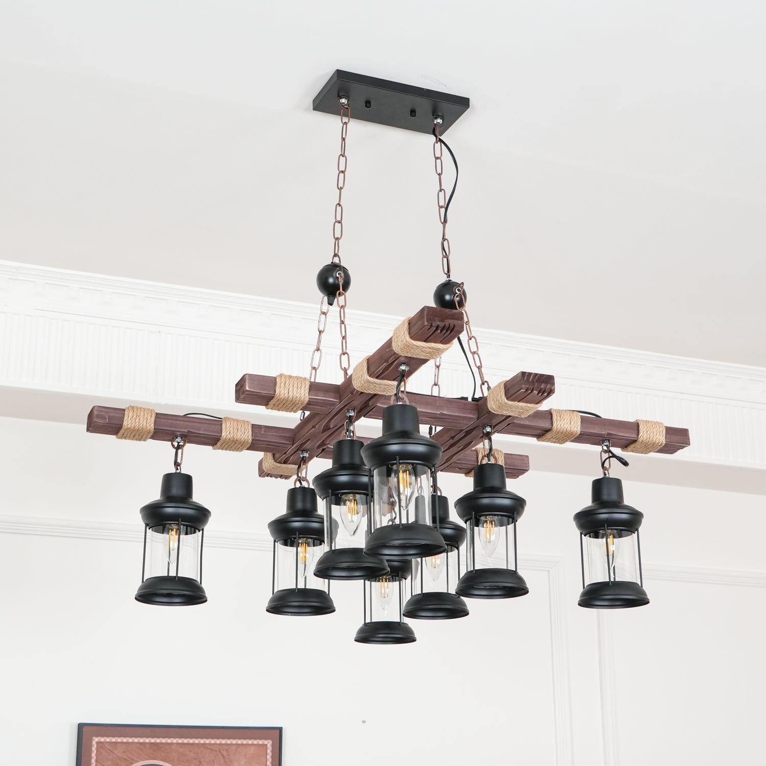 Vintage Wood Glass Chandeliers-Homelova