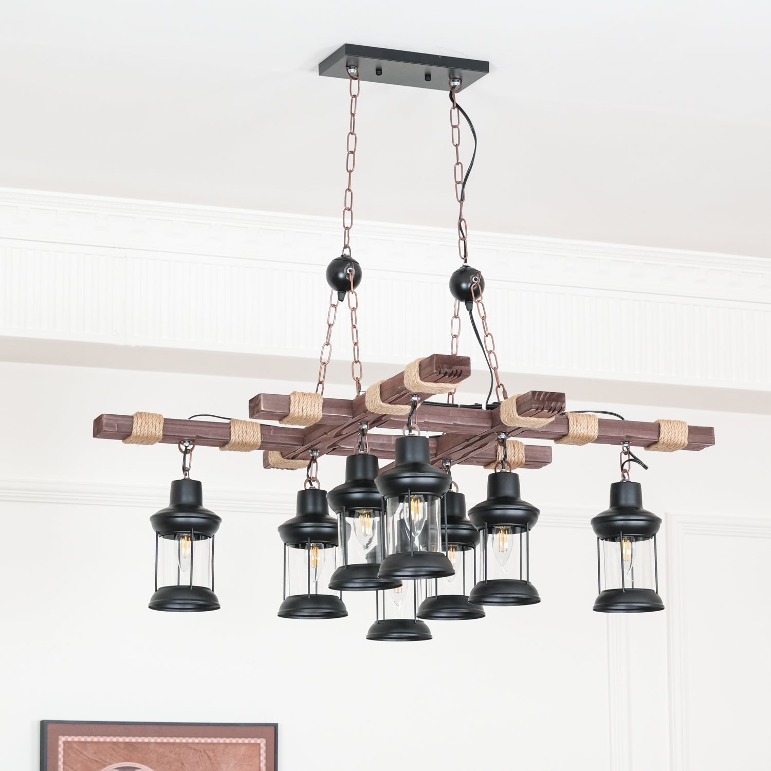 Vintage Wood Glass Chandeliers-Homelova