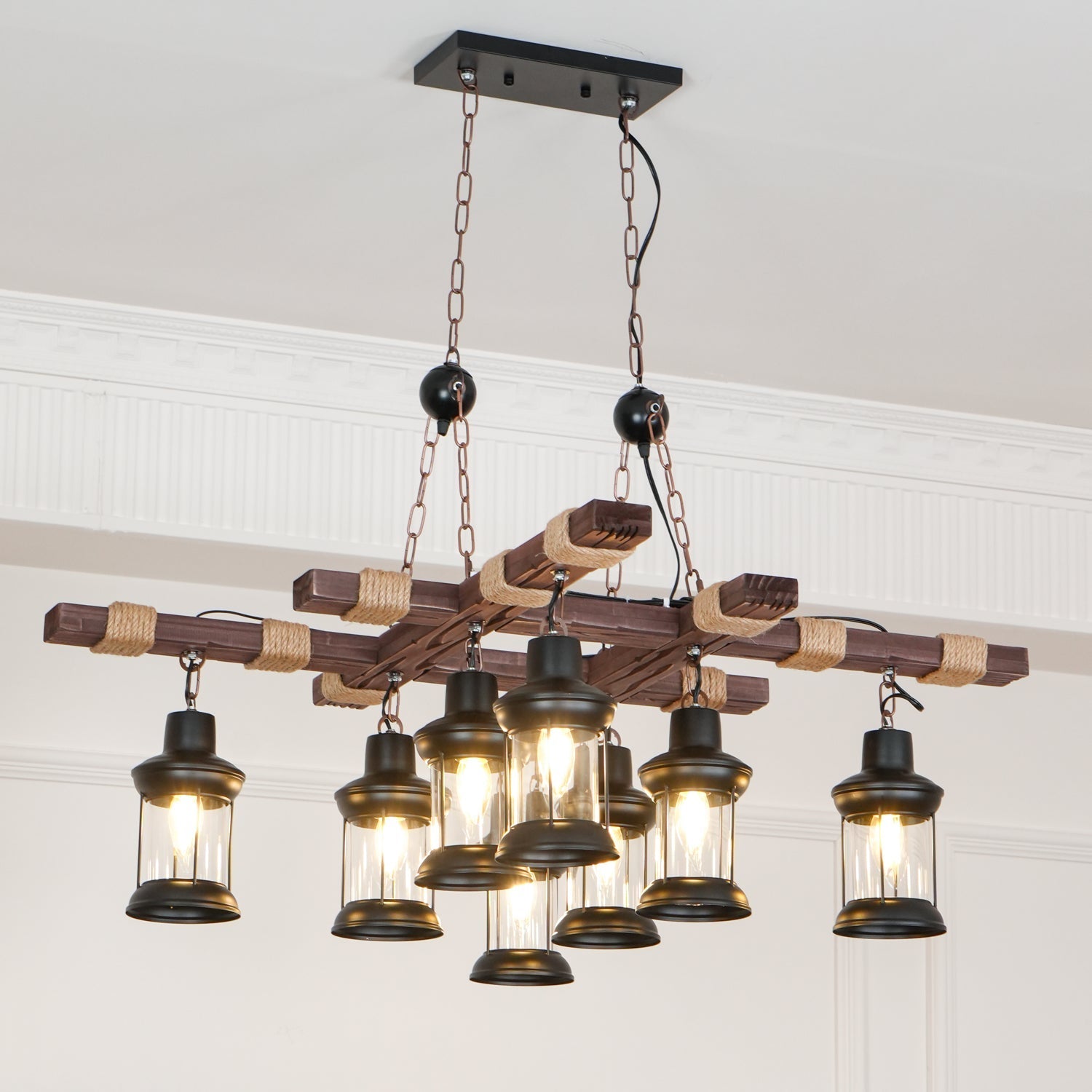 Vintage Wood Glass Chandeliers-Homelova