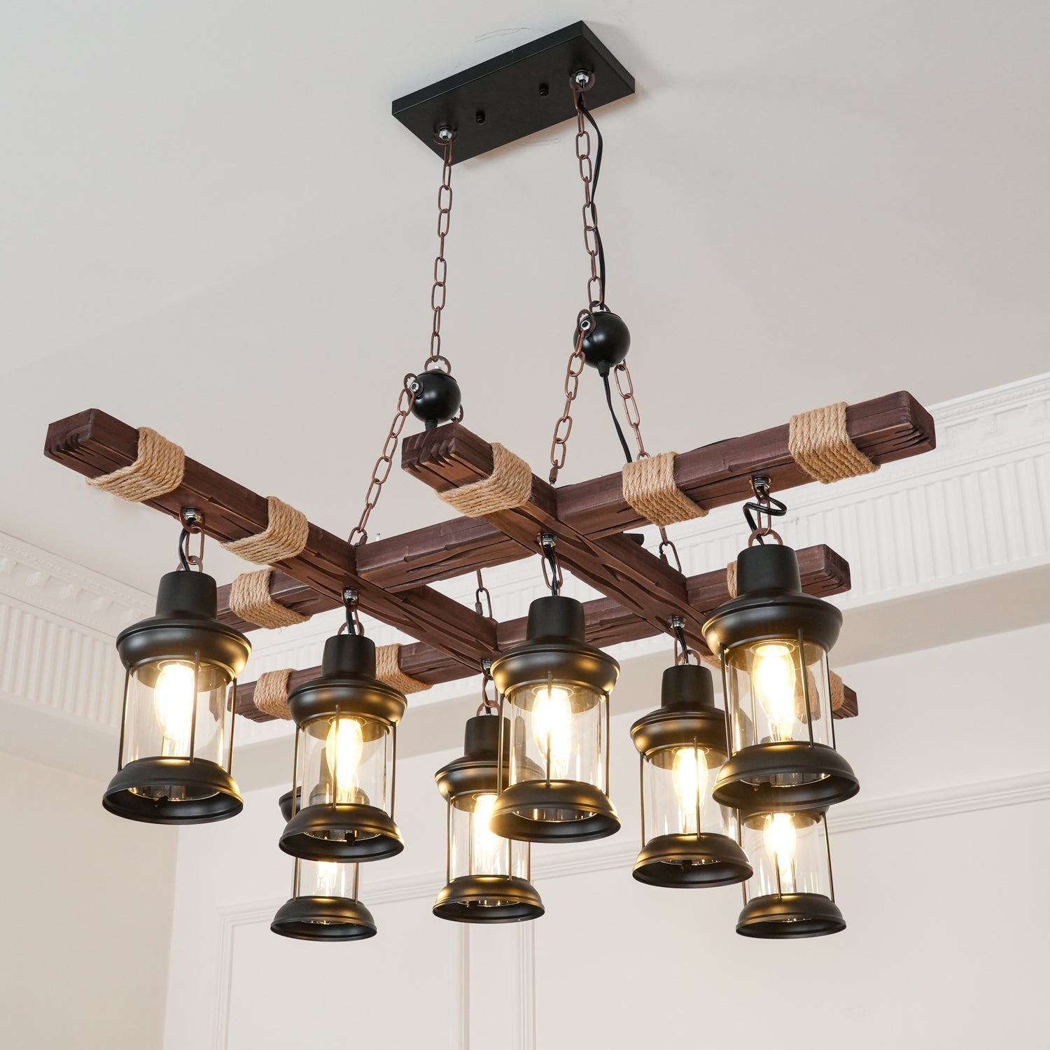 Vintage Wood Glass Chandeliers-Homelova