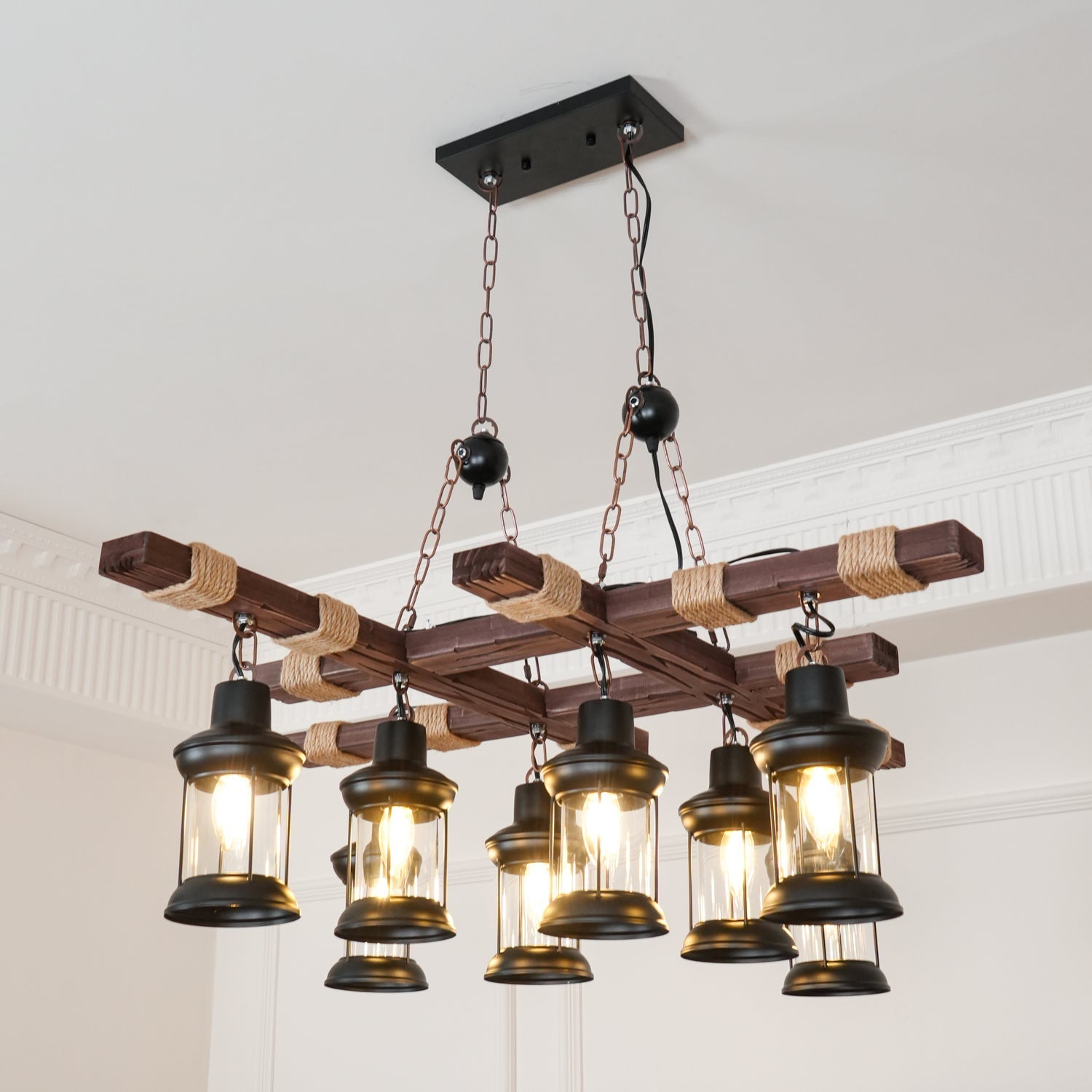 Vintage Wood Glass Chandeliers-Homelova