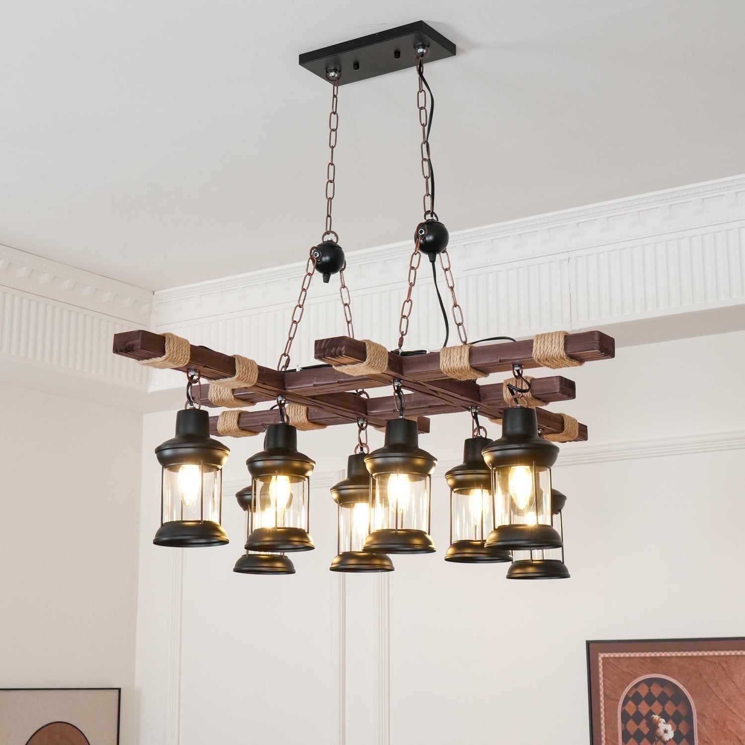 Vintage Wood Glass Chandeliers-Homelova