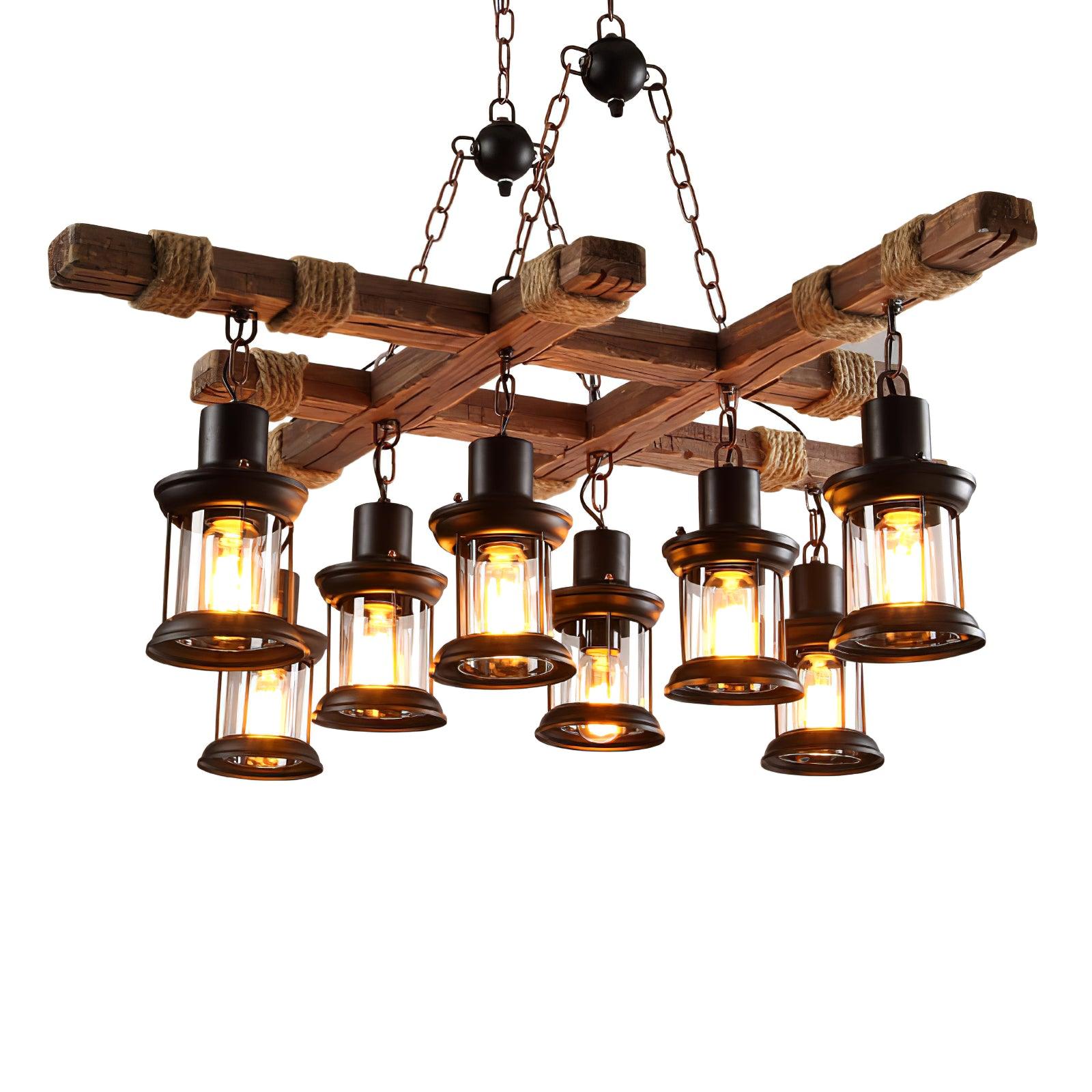 Vintage Wood Glass Chandeliers-Homelova