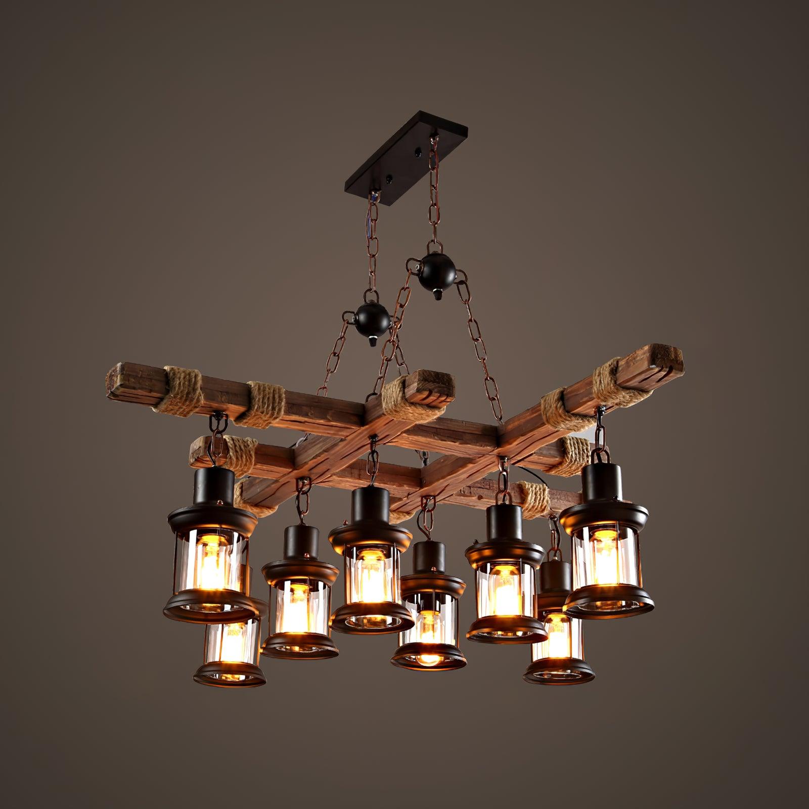 Vintage Wood Glass Chandeliers-Homelova