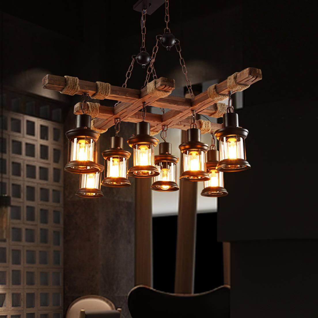 Vintage Wood Glass Chandeliers-Homelova