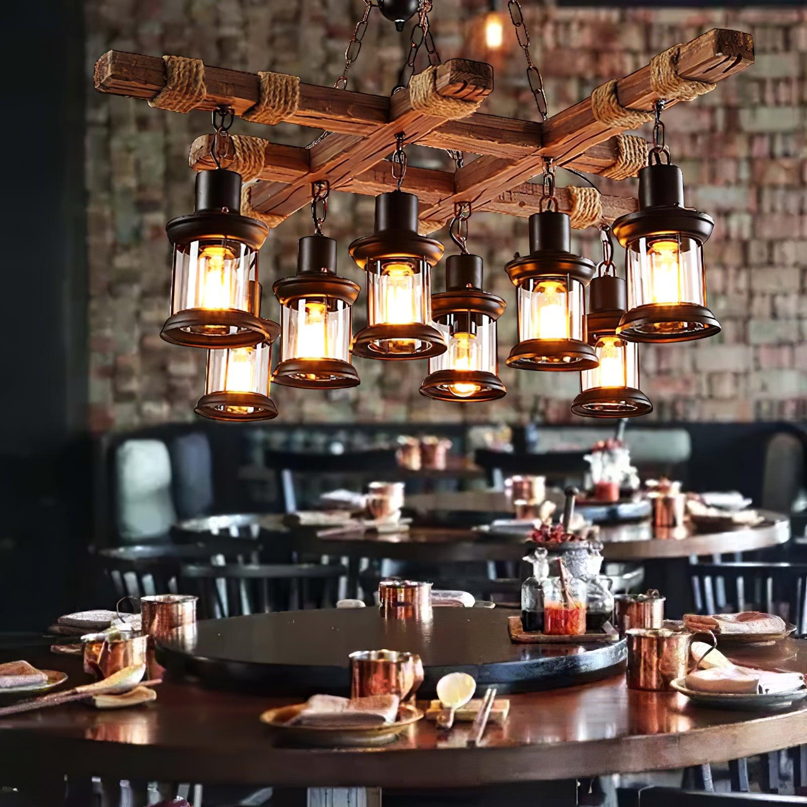 Vintage Wood Glass Chandeliers-Homelova