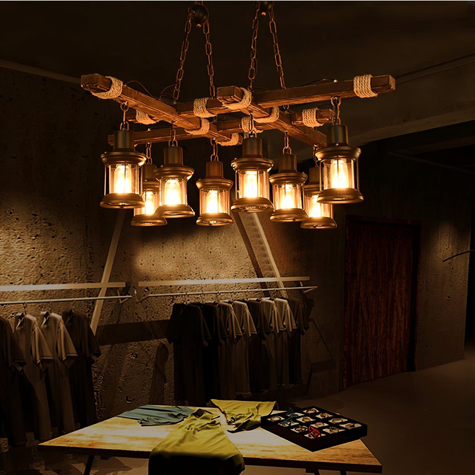 Vintage Wood Glass Chandeliers-Homelova