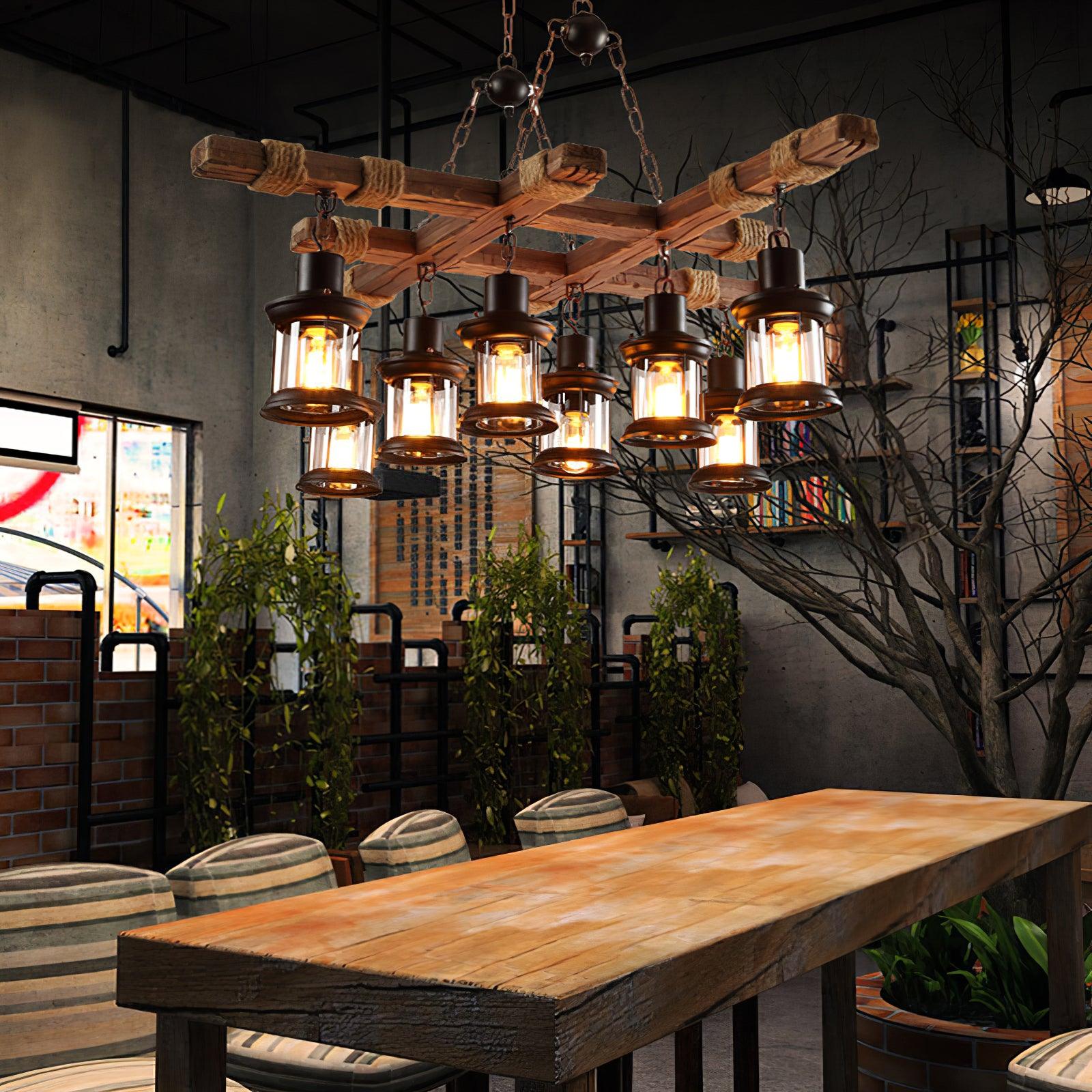 Vintage Wood Glass Chandeliers-Homelova