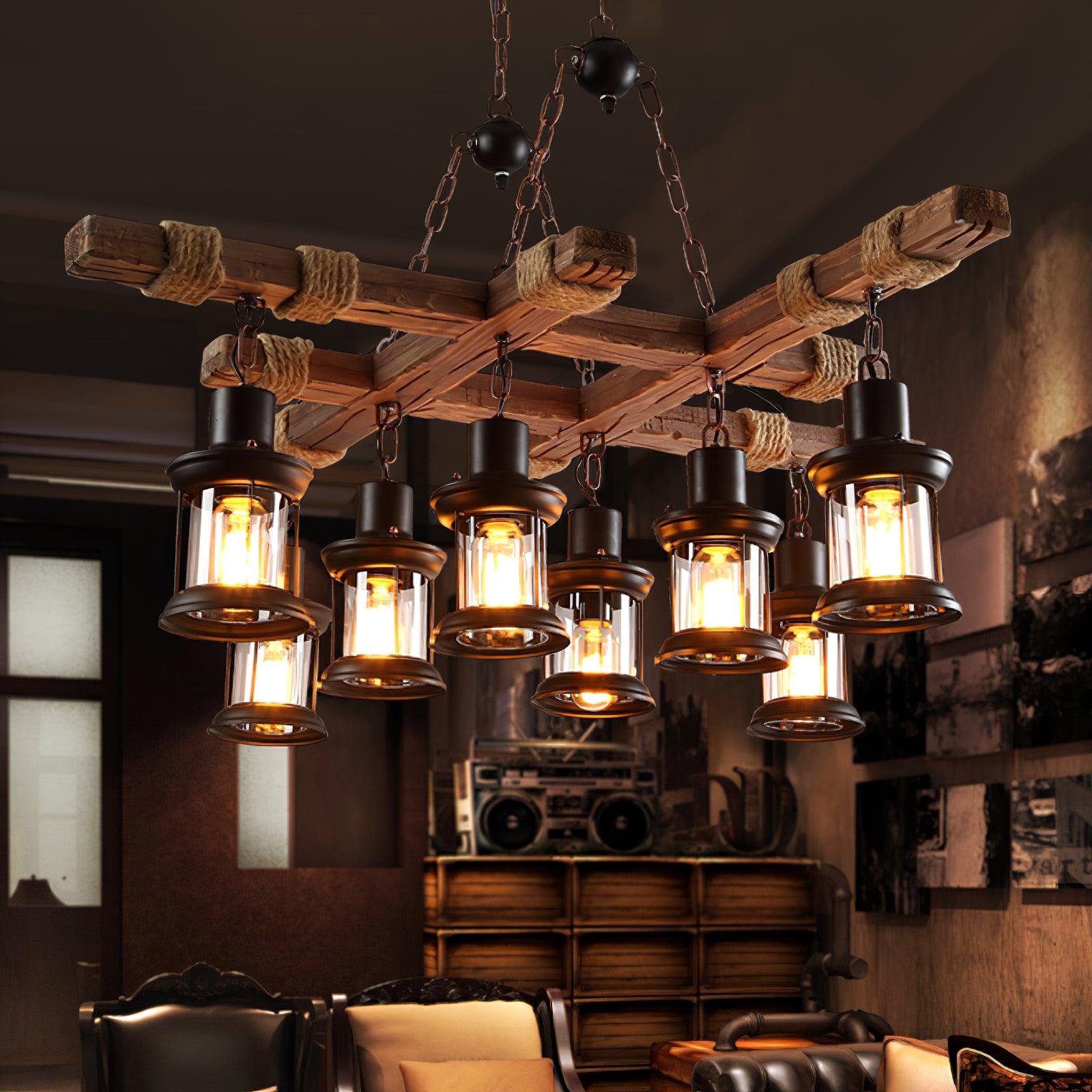 Vintage Wood Glass Chandeliers-Homelova