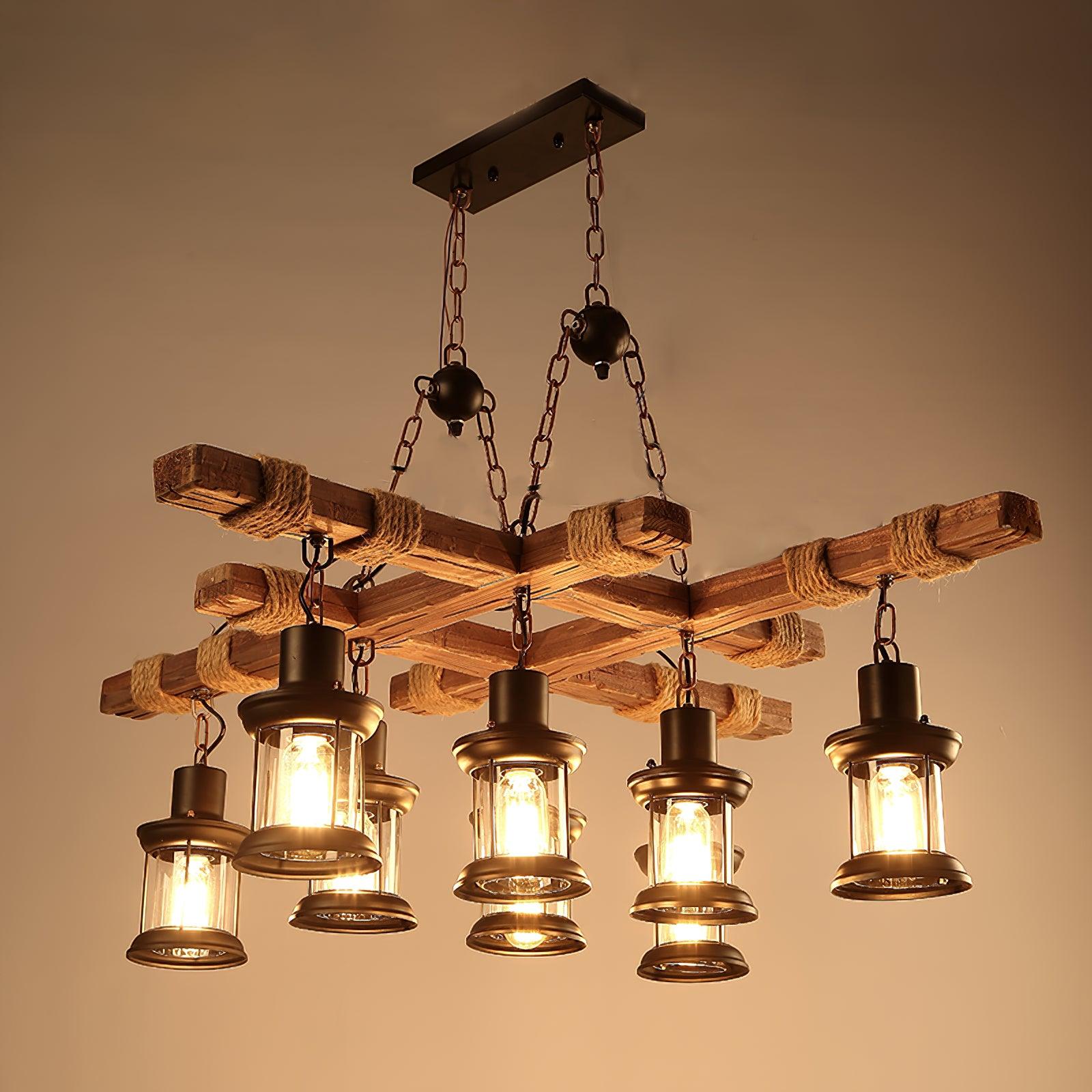 Vintage Wood Glass Chandeliers-Homelova