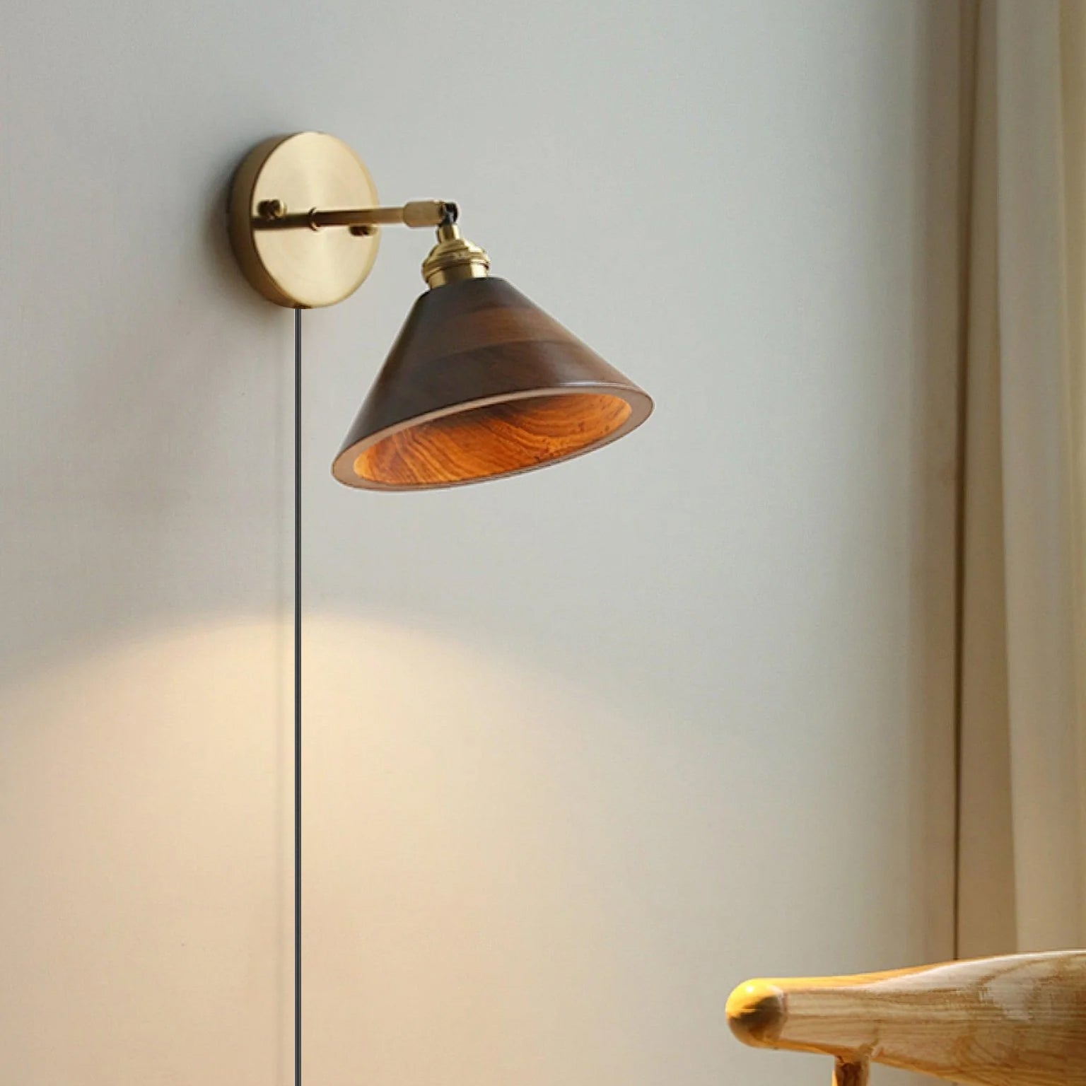 Vintage Wood Plug-in Wall Lamp-Homelova