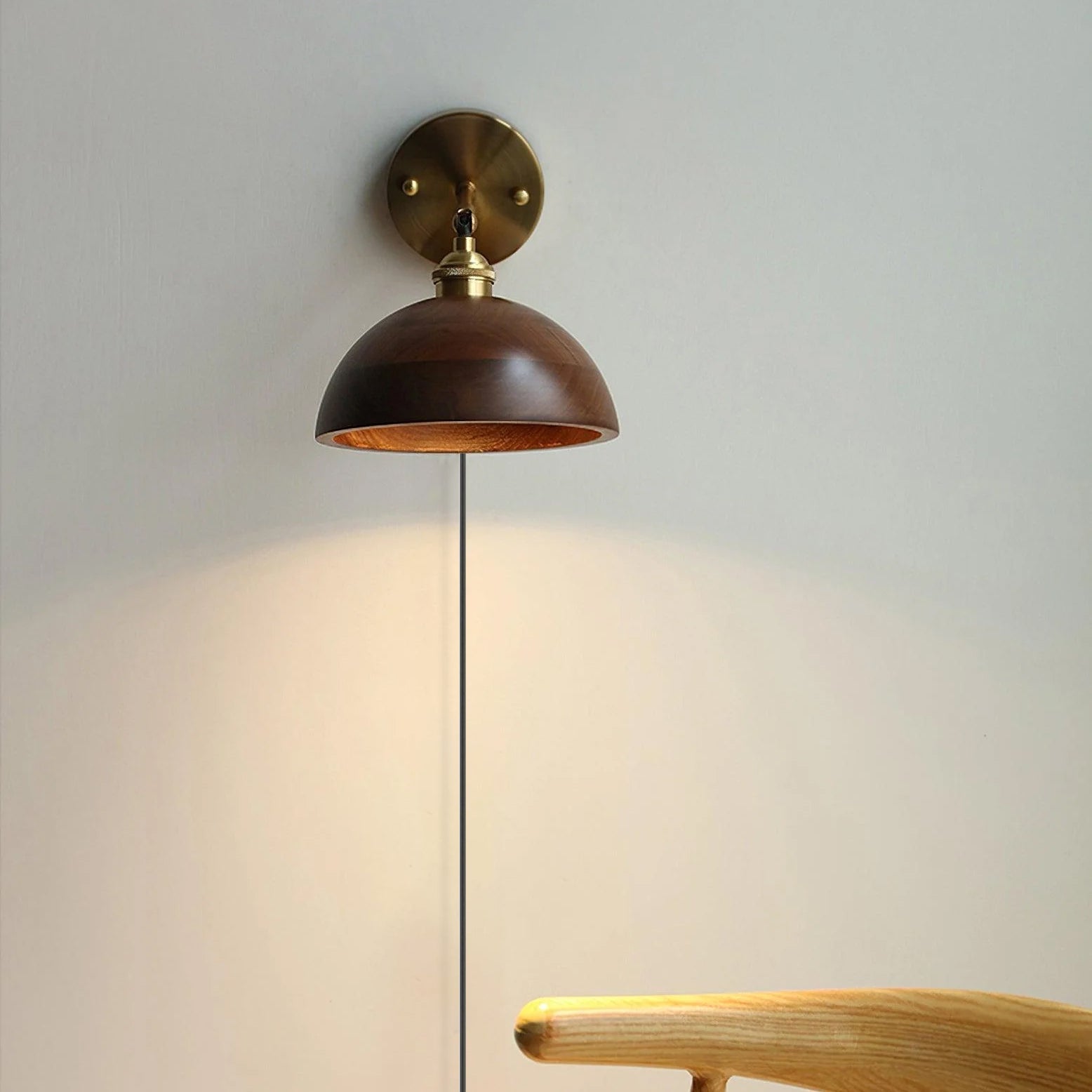 Vintage Wood Plug-in Wall Lamp-Homelova
