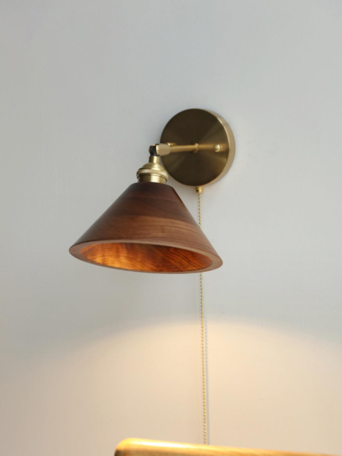 Vintage Wood Plug-in Wall Lamp-Homelova