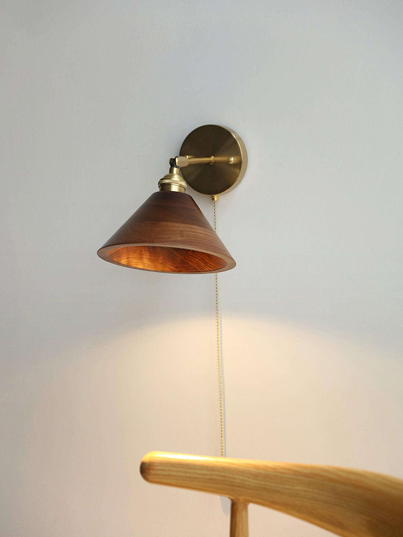 Vintage Wood Plug-in Wall Lamp-Homelova