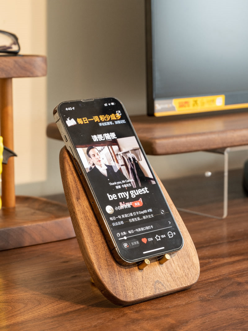 Abstract Cat Shape Black Walnut Phone Holder-Homelova
