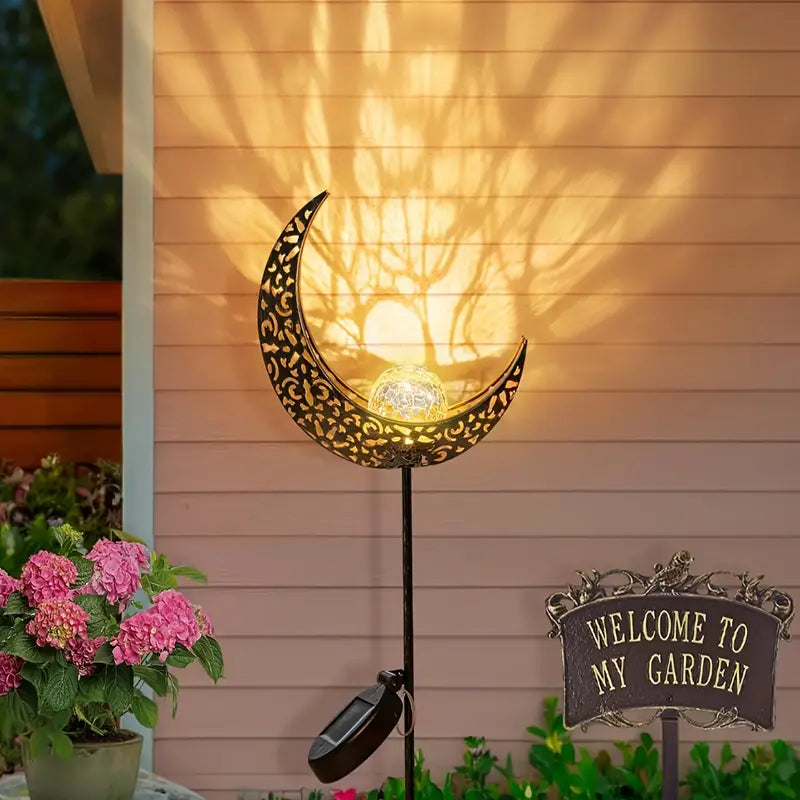 Metal Solar Garden Light - Waterproof Led Design in Moon , Flame , Sun or Star Shape-Homelova