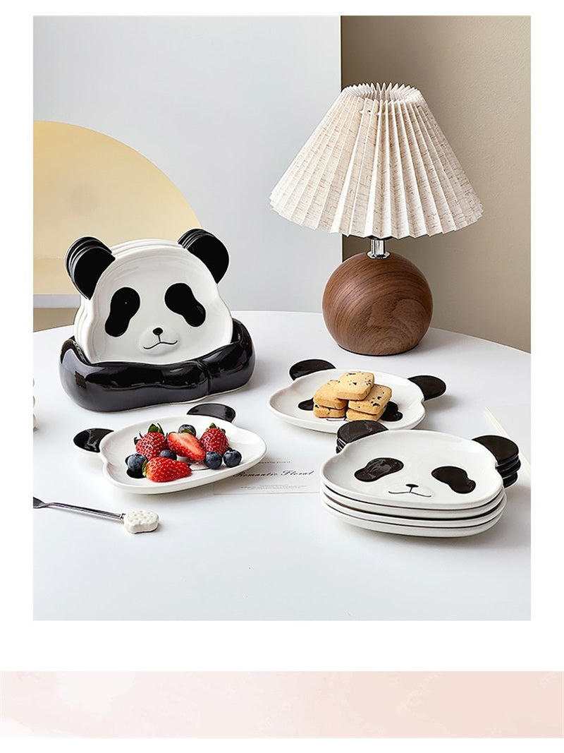 Adorable Ceramic Panda Dishes - Set of 6, Snacks or Condiments Plate-Homelova