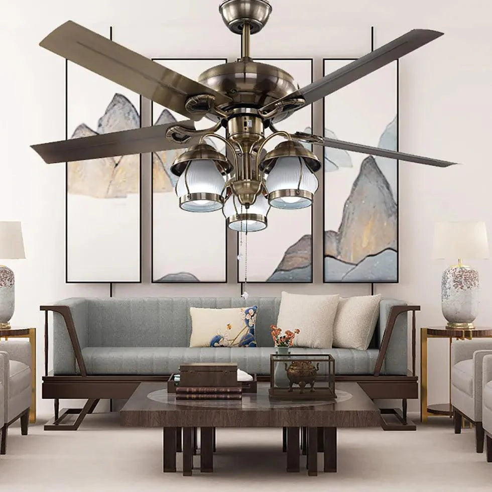 Zipper Switch Vintage Metal Fan Light-Homelova