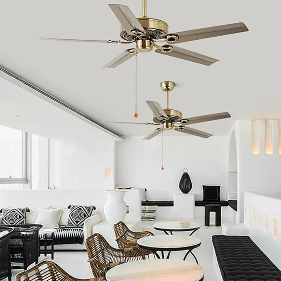 Zipper Style Five-Blade Brass Industrial Ceiling Fan-Homelova