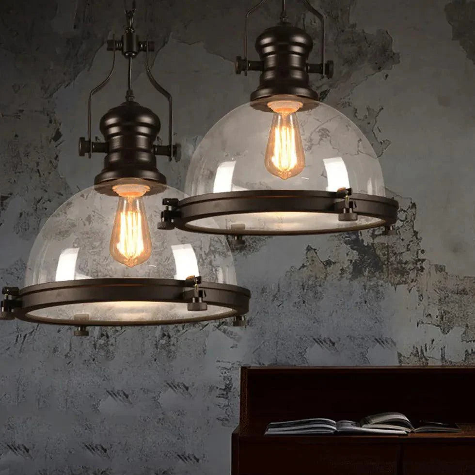 Hemisphere Lantern Design Black Industrial Pendant Light-Homelova