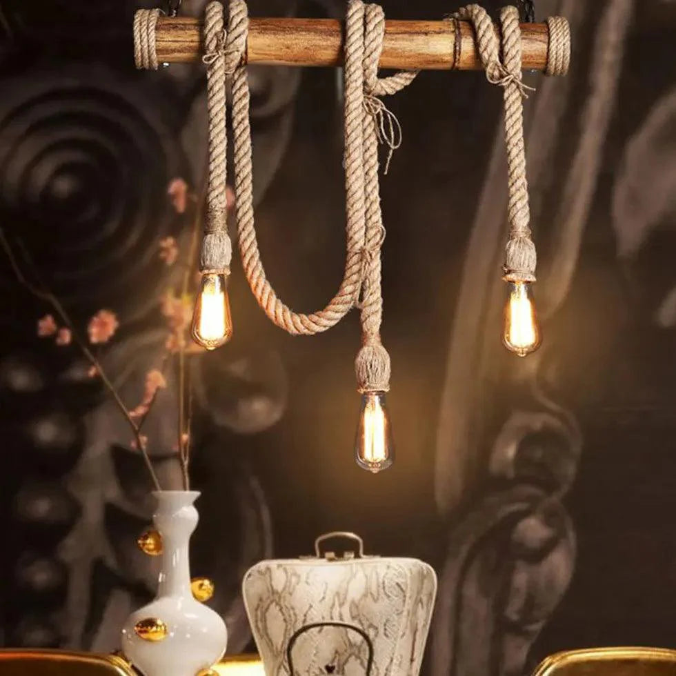 Rope Design Vintage Wood Pendant Light-Homelova