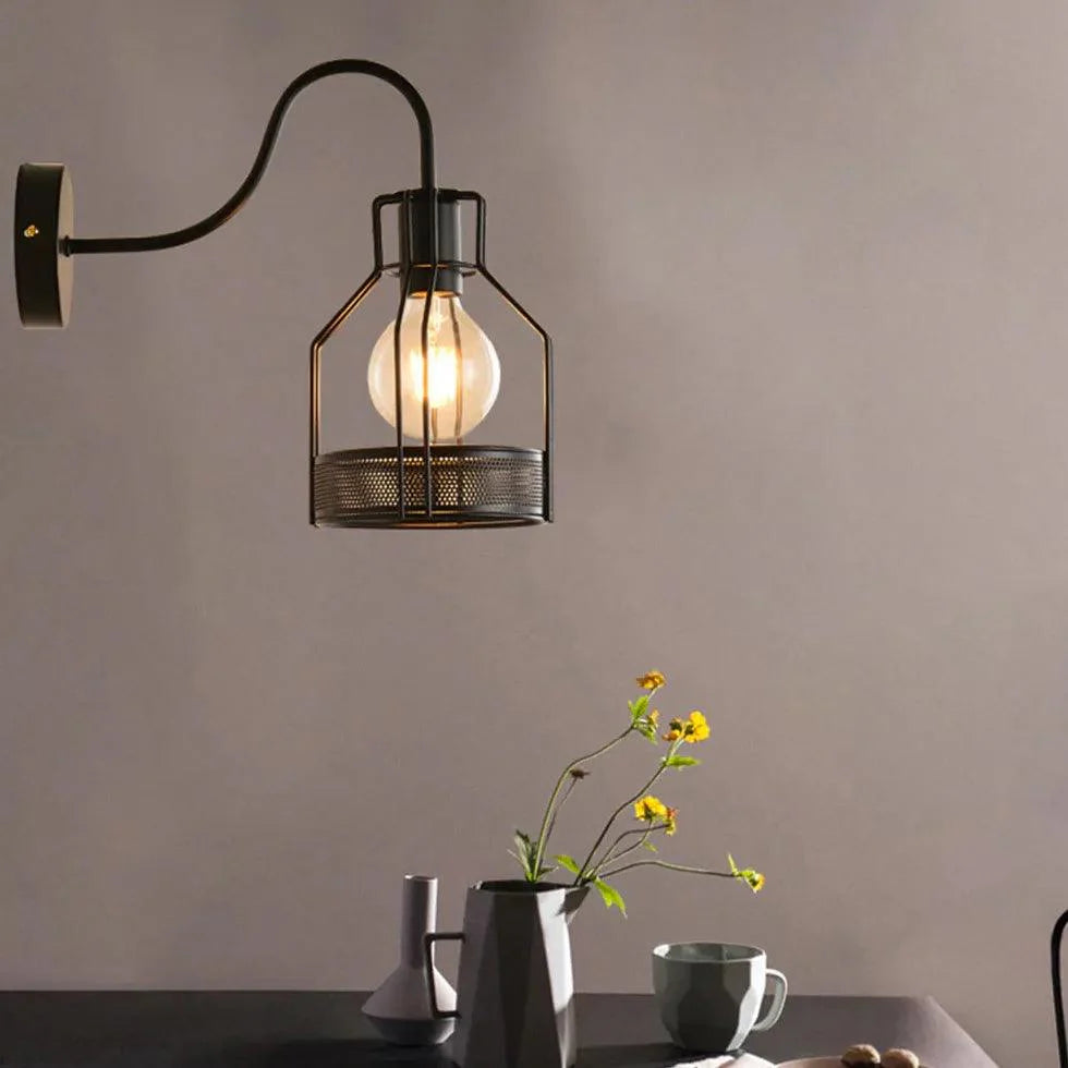 Metal Mesh Industrial Black Wall Lamps-Homelova