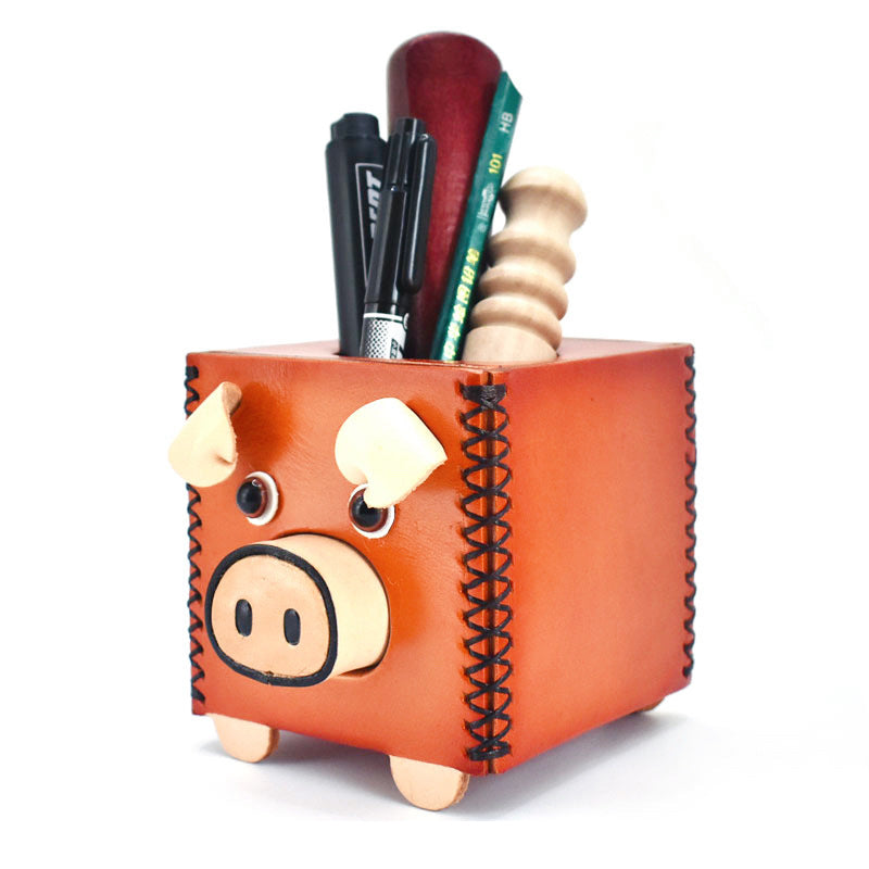 Amazing cowhide piggy pen holder for office storage-Homelova