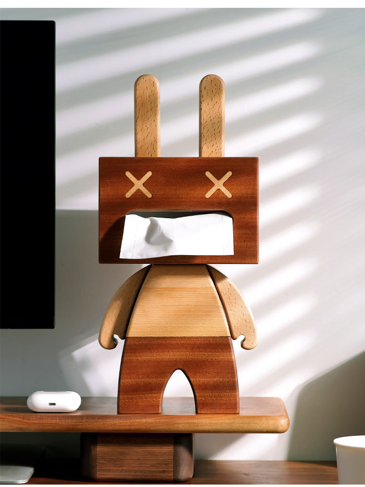 Amazing Wooden Robot Tissue Box, Creative Home Desktop Decoration Ornaments-Homelova