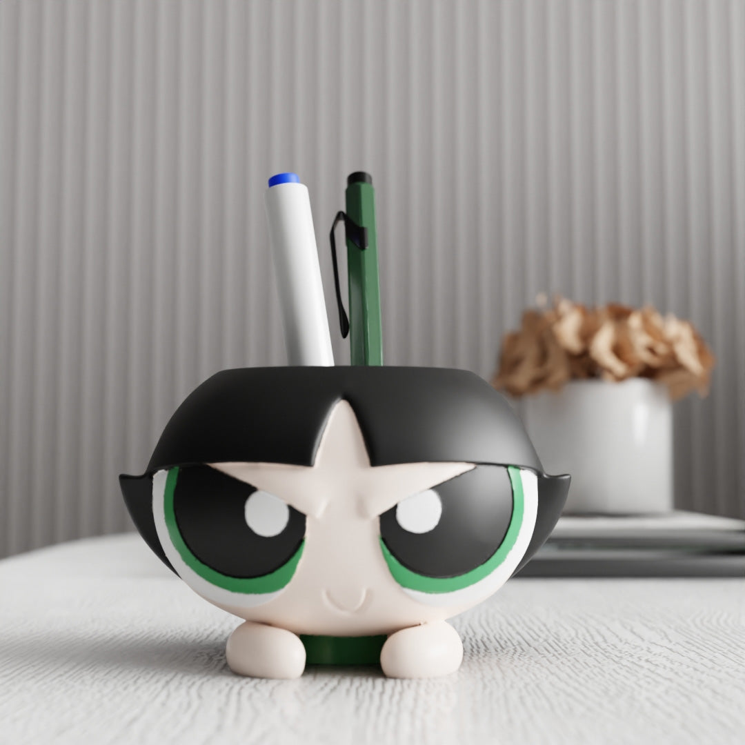 Angry Anime Girl Pen Holder - Expressive Cartoon Desk Organizer with Attitude-Homelova