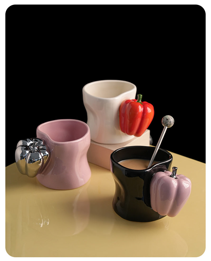 Artistic Vegetable-Handle Ceramic Mug - Rustic Farmhouse Coffee Cup-Homelova
