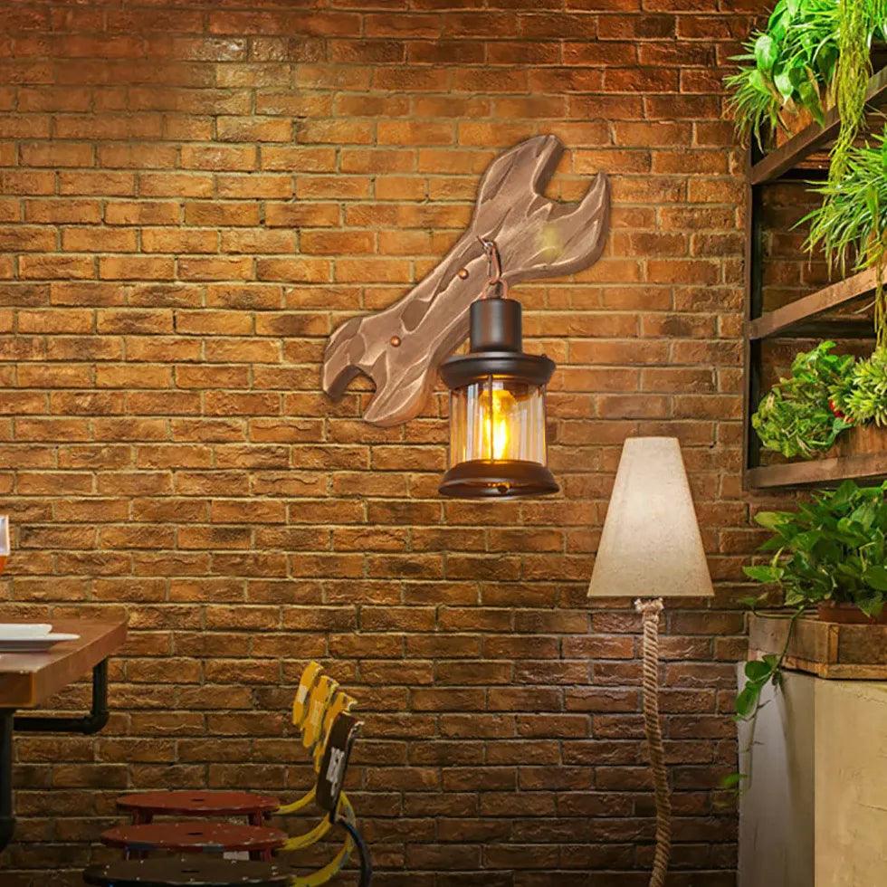 Wrench Lantern Wooden Vintage Wall Lights-Homelova