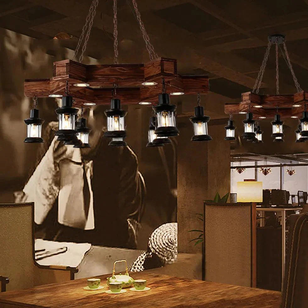 Ship-Shaped Wooden Dining Room Industrial Chandelier-Homelova