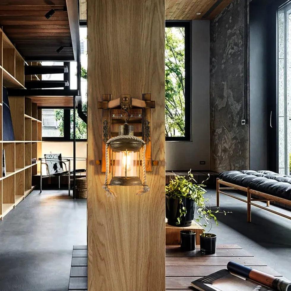 kerosene Wooden Vintage Wall Lights-Homelova